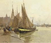 Eugene Galien-Laloue A bustling quayside oil painting artist